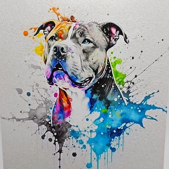 4x6 Pit Bull Terrier Dog Portrait Best‎ Friend Watercolor Oil Painting Print - Picture 3 of 4
